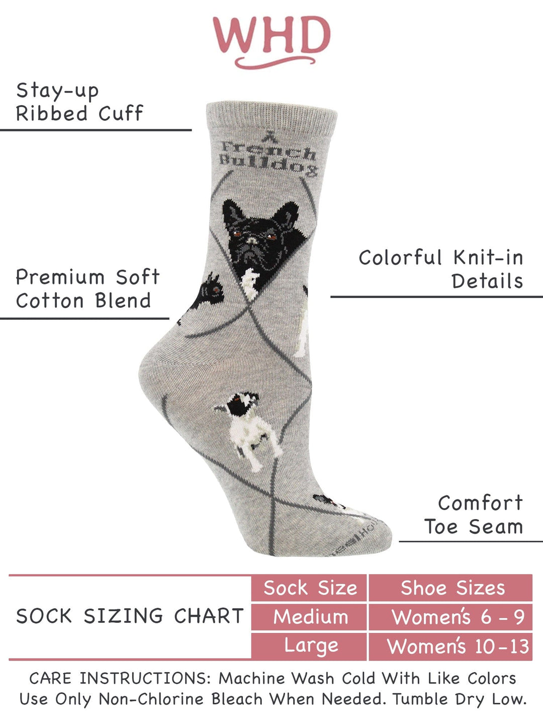 Wheel House Designs socks Gray / Medium French Bulldog Socks for Women | Perfect Dog Lovers Gift
