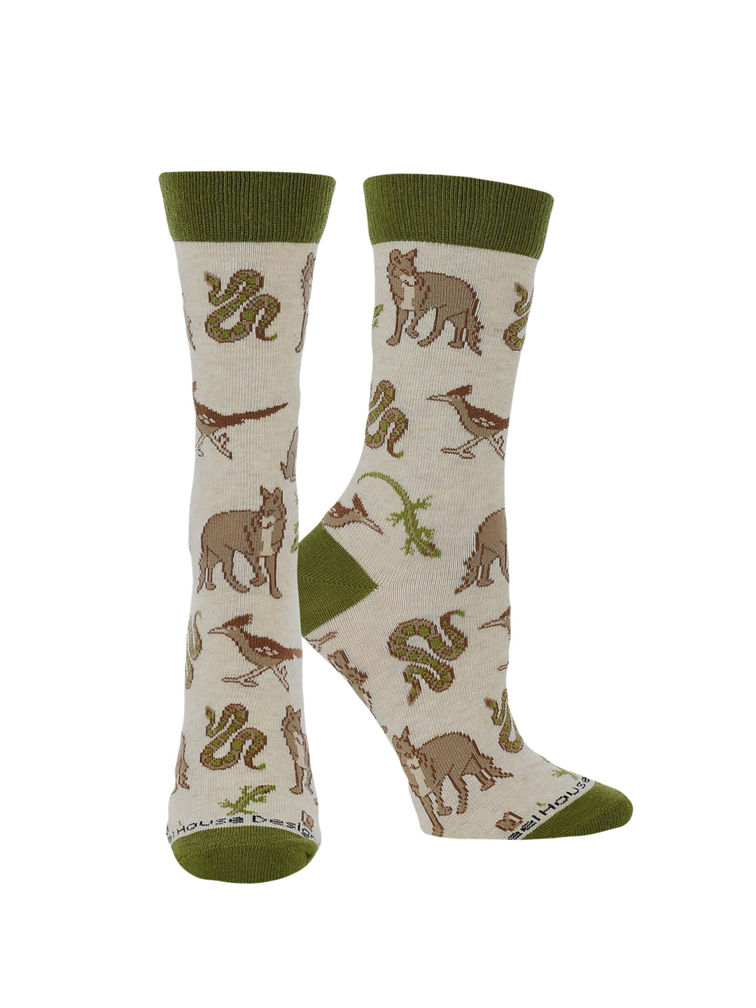 Desert Animal Crew Socks for Women Coyote Gecko and Roadrunner Socks