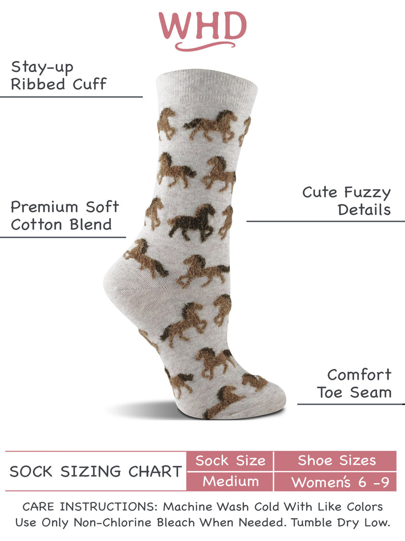 WHD Fuzzy Horse Socks for Women | Gift for Horse Lovers