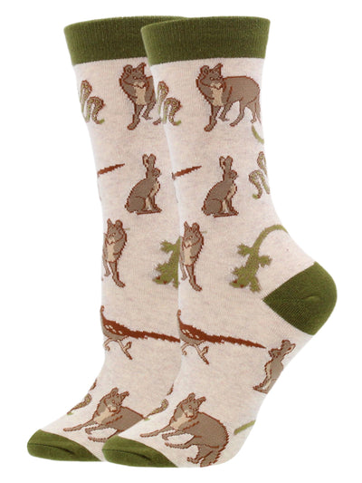 Desert Animal Crew Socks for Women Coyote Gecko and Roadrunner Socks