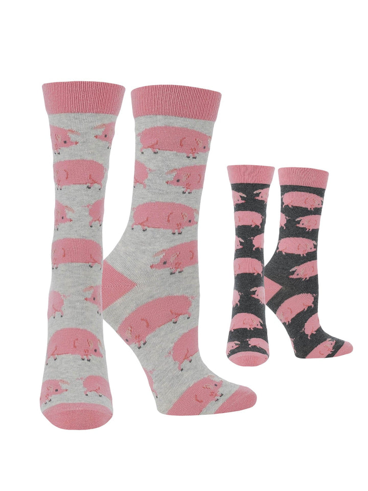 Wheel House Designs socks Ash/Charcoal Heather / Medium WHD Pig Socks for Women | Gifts for Pig Lovers| 1-Pack/2-Pack
