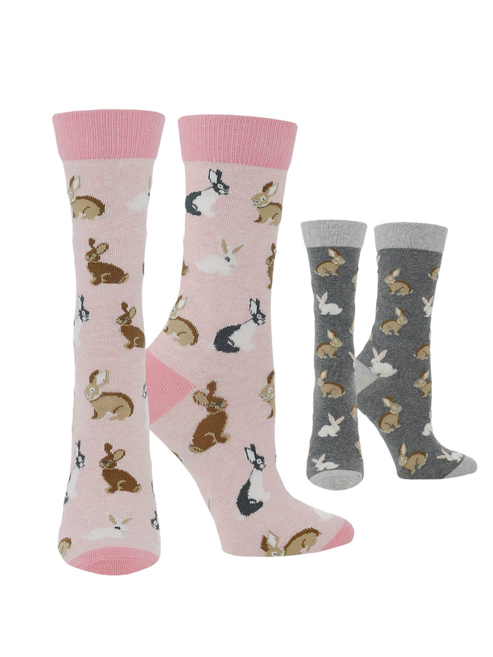 Wheel House Designs socks Blush Heather/Charcoal Heather / Medium Cute Bunny Socks for Women | Bunny Rabbit Crew Socks