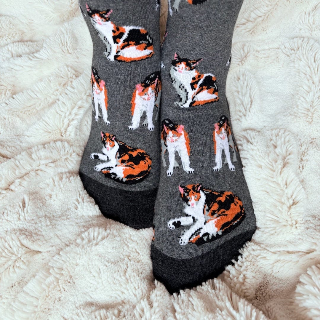 Wheel House Designs socks Charcoal Heather / Medium Calico Cat Socks Perfect Cat Lovers Gift