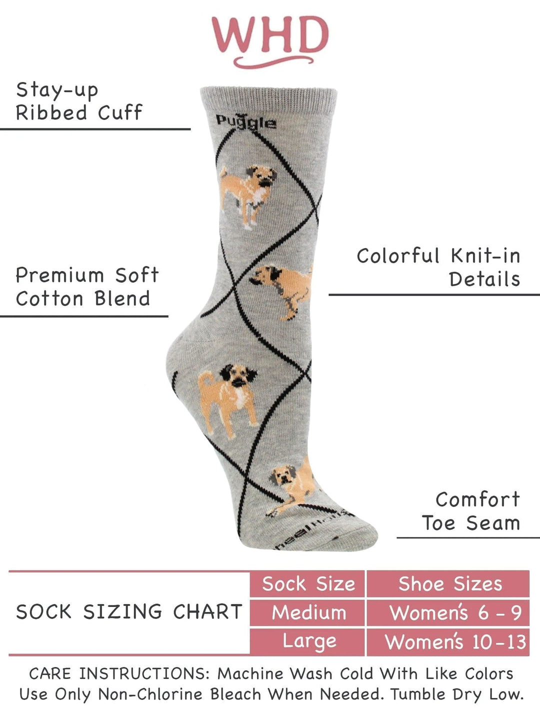 Wheel House Designs socks Gray Heather / Medium Puggle Socks Perfect Dog Lovers Gift