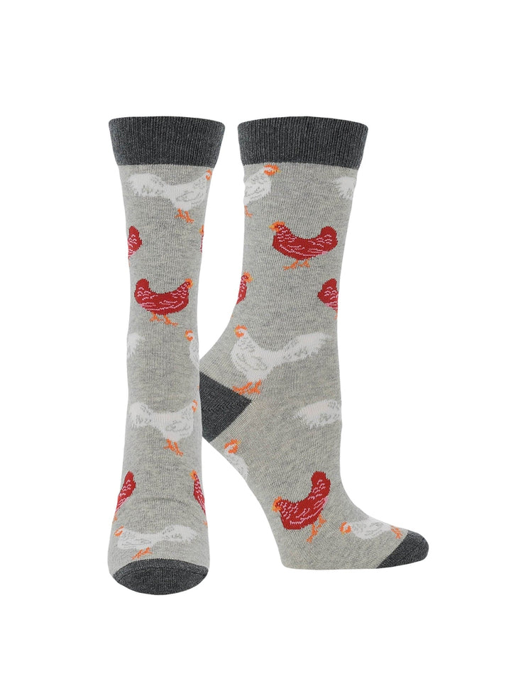 Wheel House Designs socks Gray Heather Roosters / Large WHD Chicken Socks for Women | Gift for Chicken Lovers