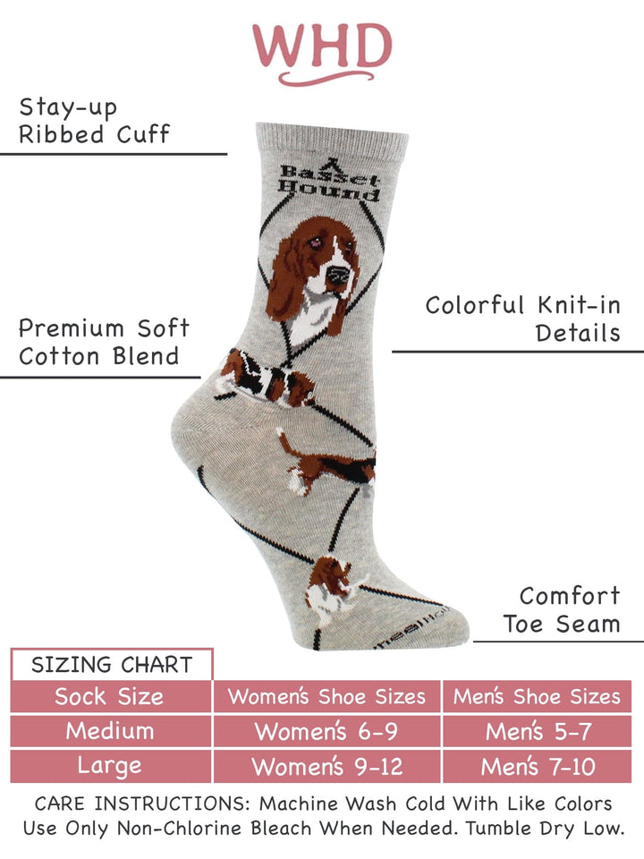 Wheel House Designs socks Gray / Medium Basset Hound Socks Perfect Dog Lovers Gift
