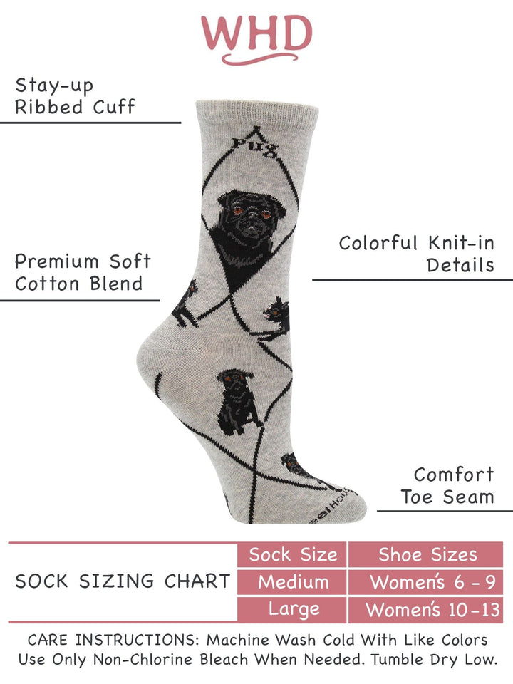 Wheel House Designs socks Gray / Medium Pug Socks for Women | Perfect Dog Lovers Gift
