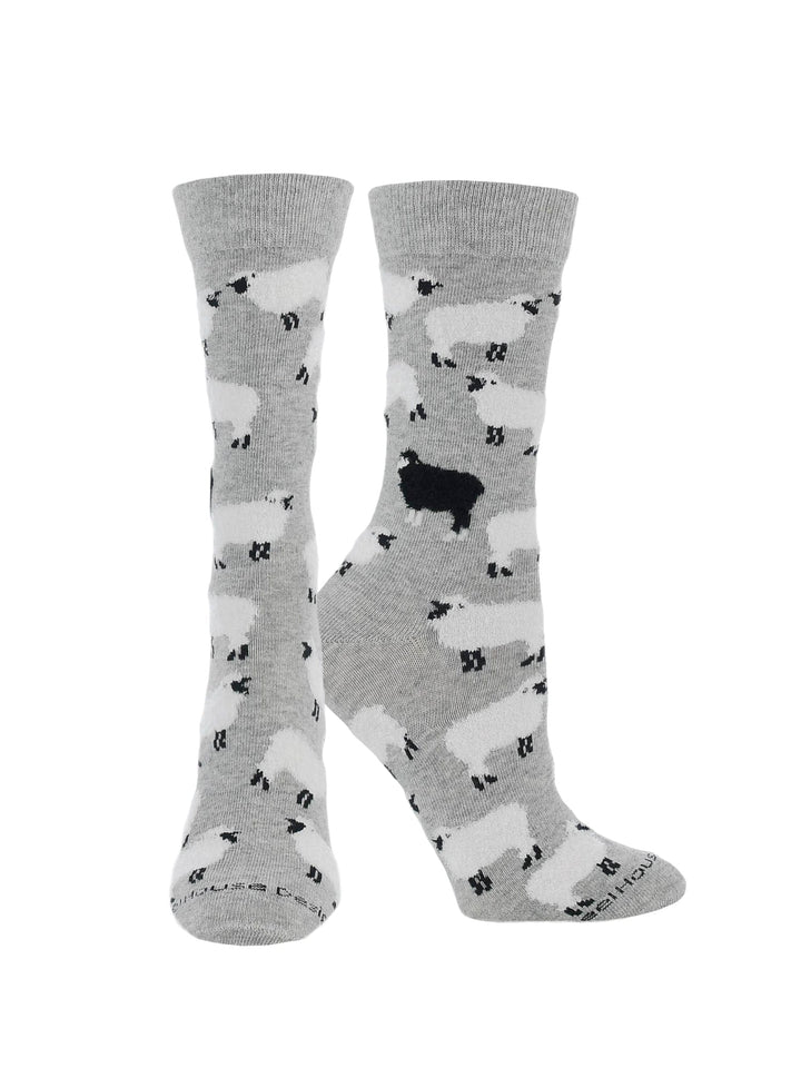 Wheel House Designs socks Grey Heather / Medium WHD Sheep Crew Socks for Women & Men | Farm Animal Lover Socks, Barnyard Fun