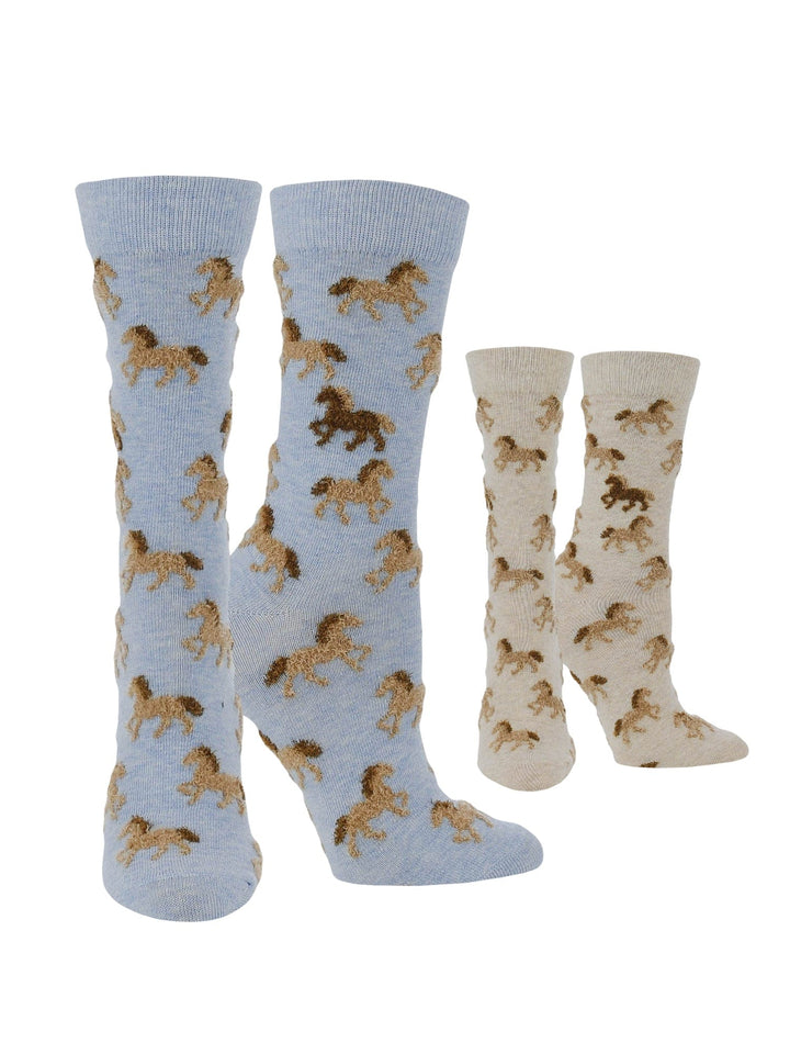 Wheel House Designs socks Light Blue Heather/Oatmeal Heather / Medium WHD Cute Fuzzy Horse Socks for Women | Gift for Horse Lovers