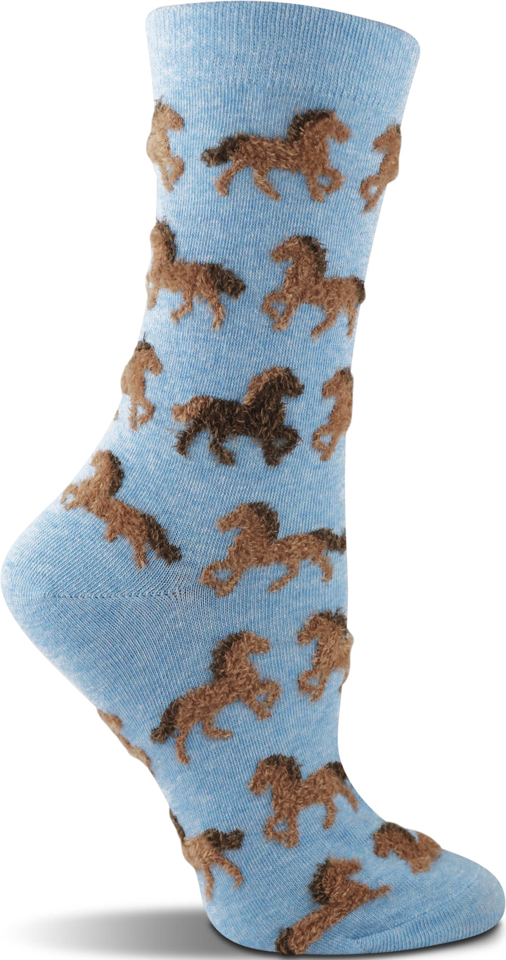 Wheel House Designs socks Light Blue / Medium WHD Cute Fuzzy Horse Socks for Women | Gift for Horse Lovers