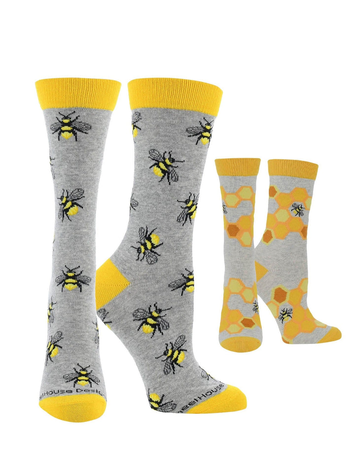 Wheel House Designs socks Oatmeal Heather/Gray Heather / Medium WHD Bee Socks | Gifts for Bee Lovers | 1-Pack/2-Pack
