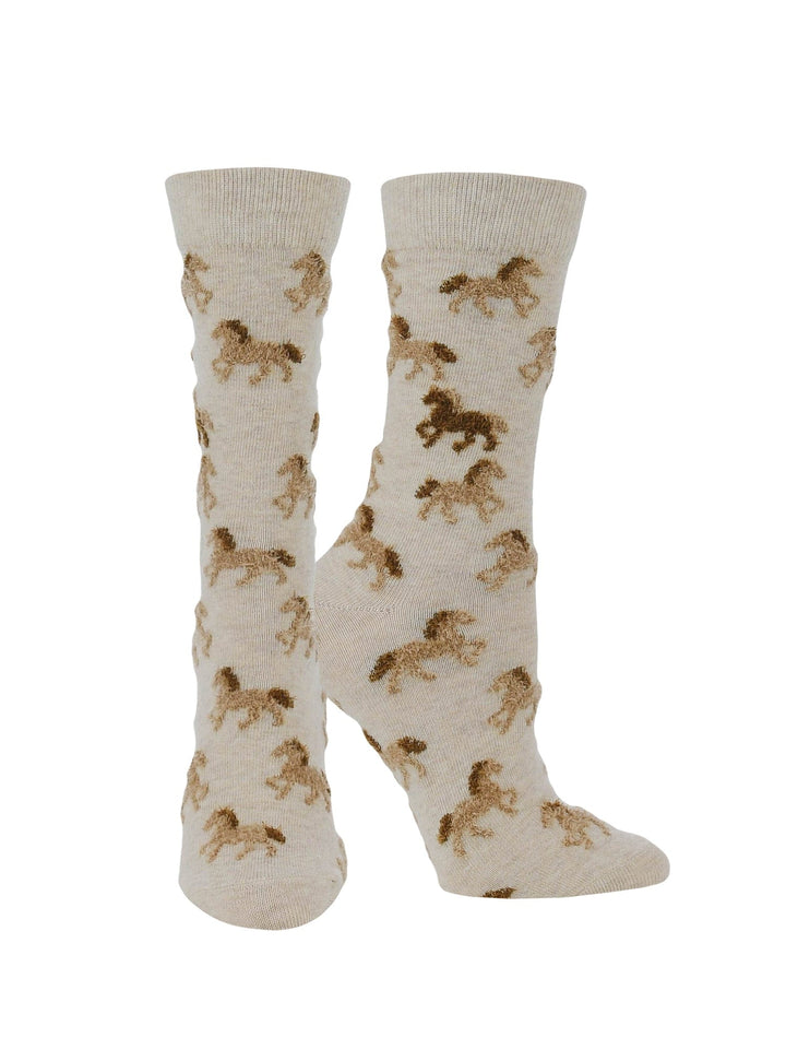 Wheel House Designs socks Oatmeal Heather / Medium WHD Cute Fuzzy Horse Socks for Women | Gift for Horse Lovers | 1-Pack/2-Pack