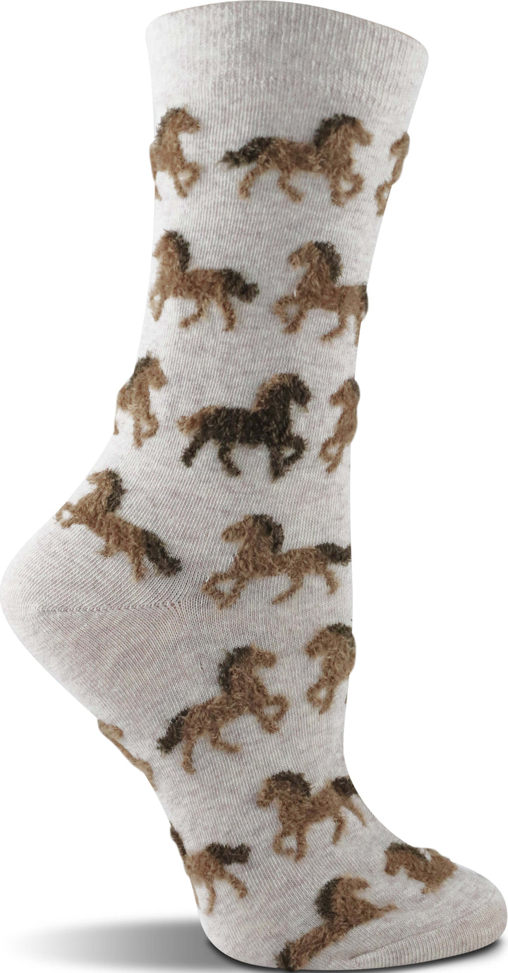 Wheel House Designs socks Oatmeal Heather / Medium WHD Cute Fuzzy Horse Socks for Women | Gift for Horse Lovers