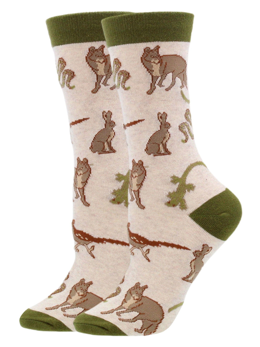 Wheel House Designs socks Oatmeal / Medium Desert Animal Crew Socks for Women Coyote Gecko and Roadrunner Socks