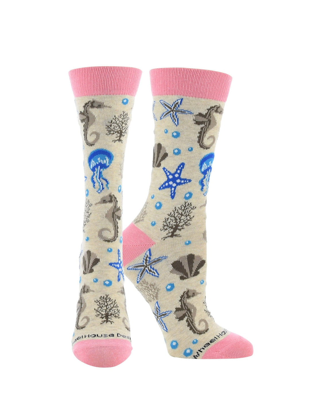 Wheel House Designs socks Oatmeal / Medium Ocean Socks for Women with Jellyfish Seahorses Starfish