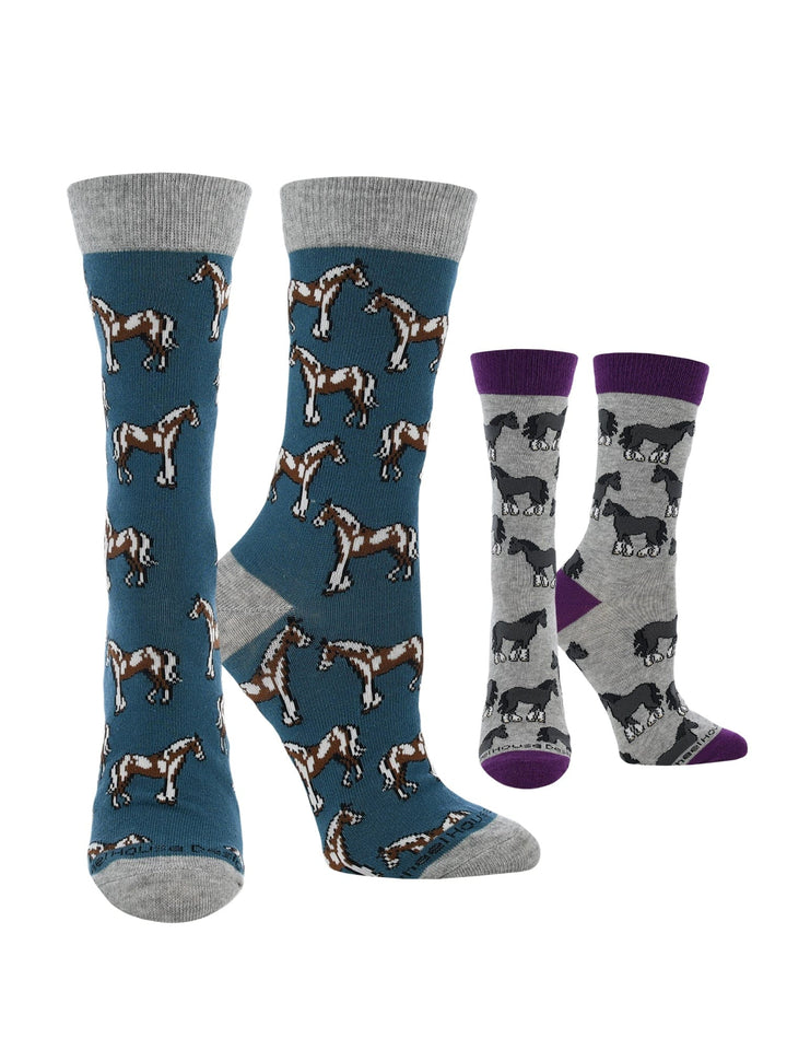 Wheel House Designs socks Teal/Gray Heather / Medium WHD Multi Horse Socks 2-Pack or 1-Pack