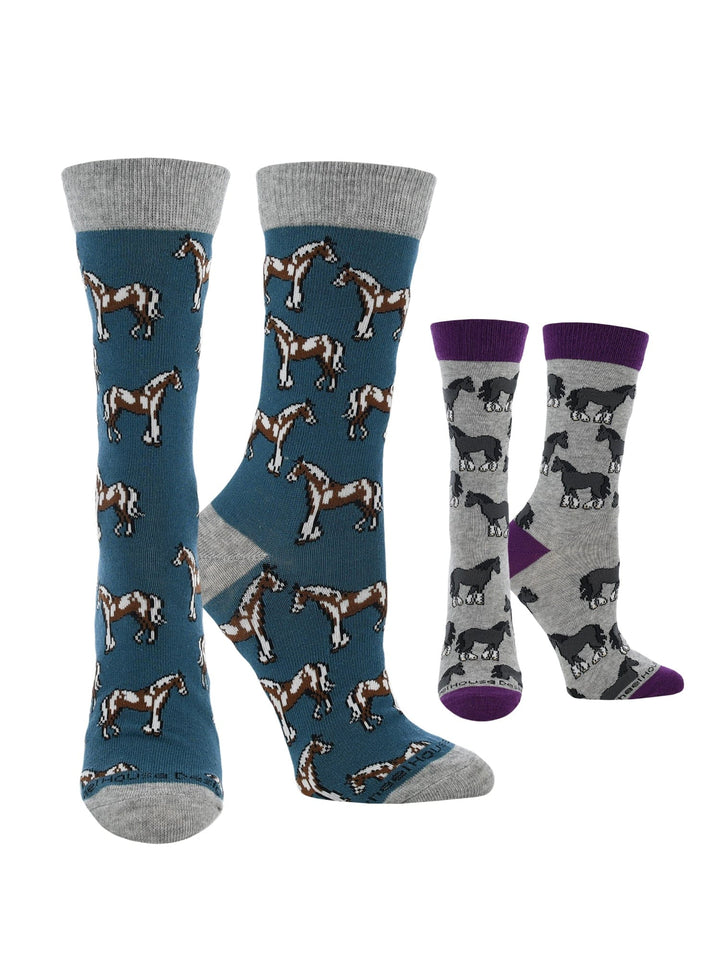 Wheel House Designs socks Teal/Gray Heather / Medium WHD Multi Horse Socks | Gift for Horse Lovers | 1-Pack/2-Pack