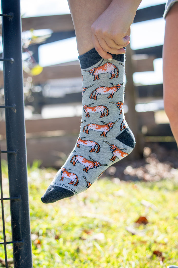 Wheel House Designs socks WHD Cattle Crew Socks for Women & Men | Gift for Cow Lovers, Barnyard Fun