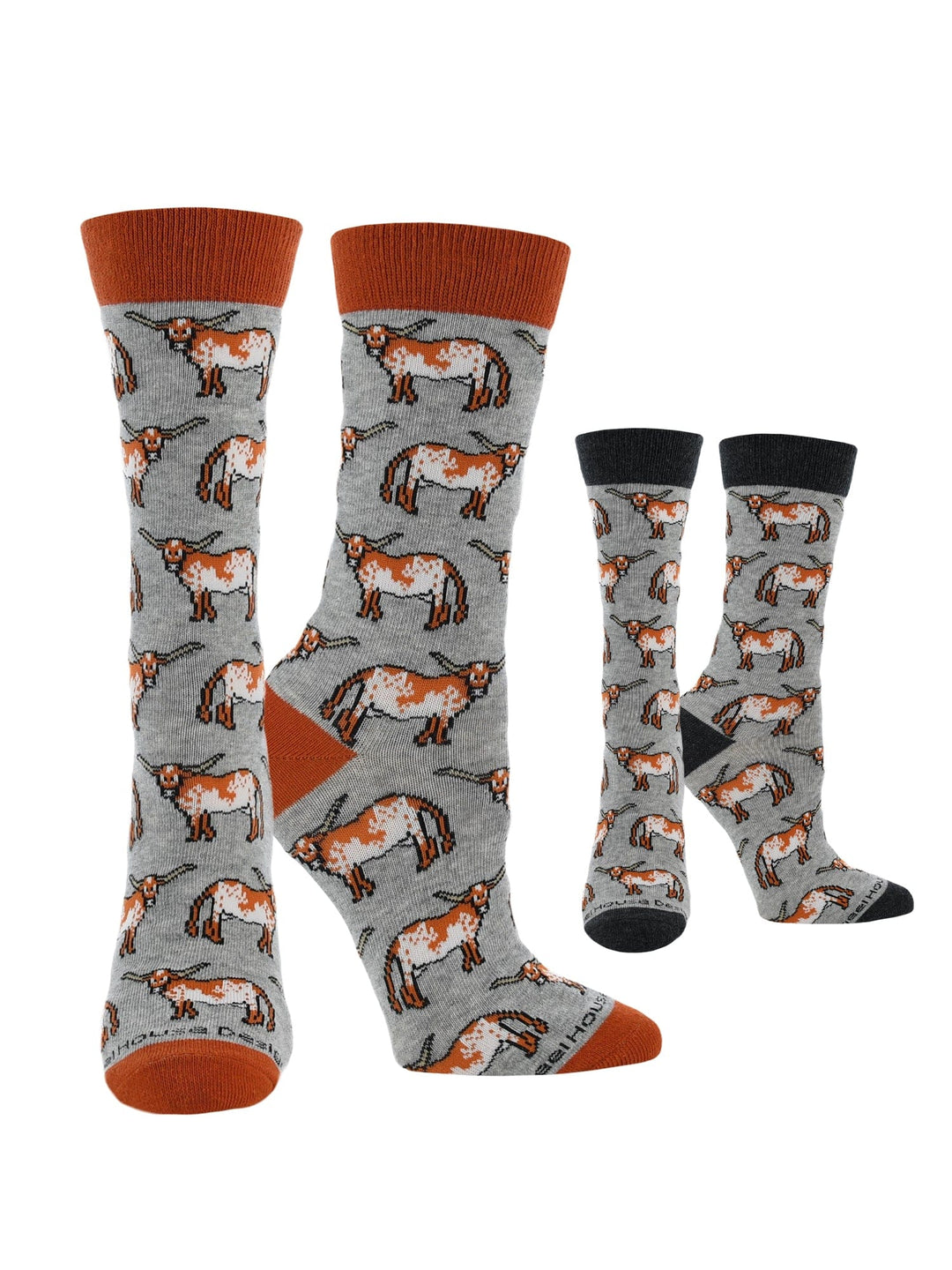 WHD Longhorn Crew Socks for Women & Men | Texas Orange/Gray Heather, Medium | 2-Pack - Texas Orange/Gray Heather,Medium