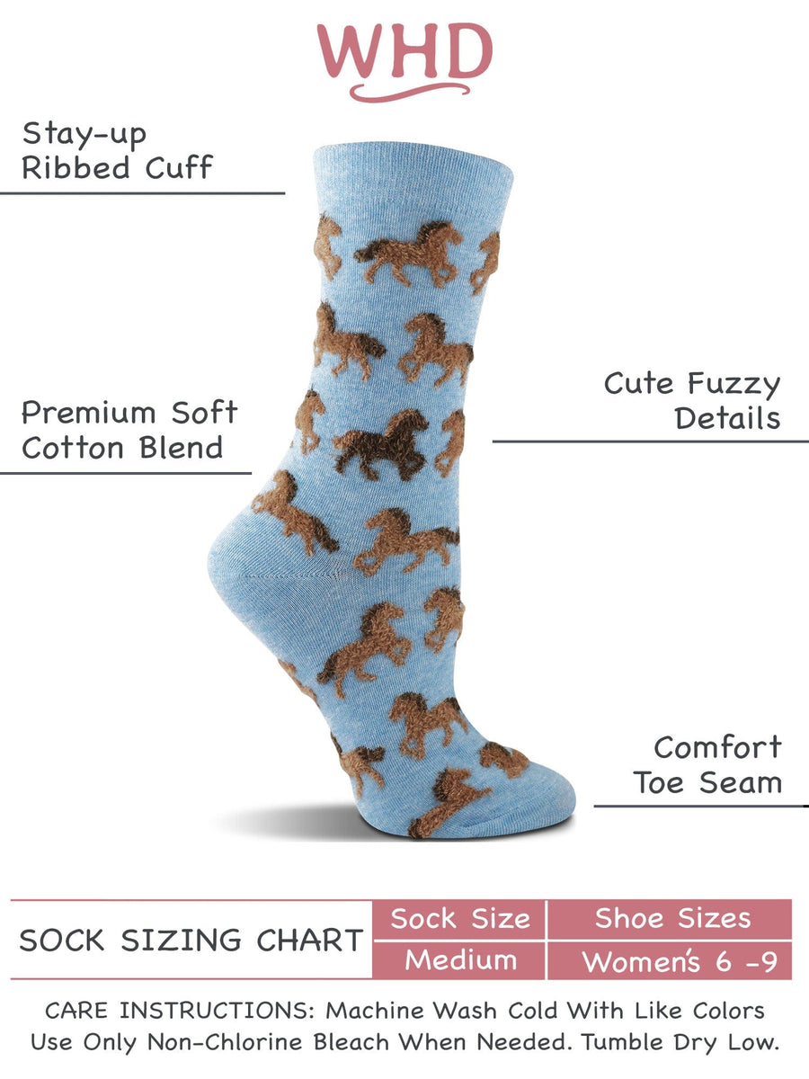 Wheel House Designs socks WHD Cute Fuzzy Horse Socks for Women | Gift for Horse Lovers